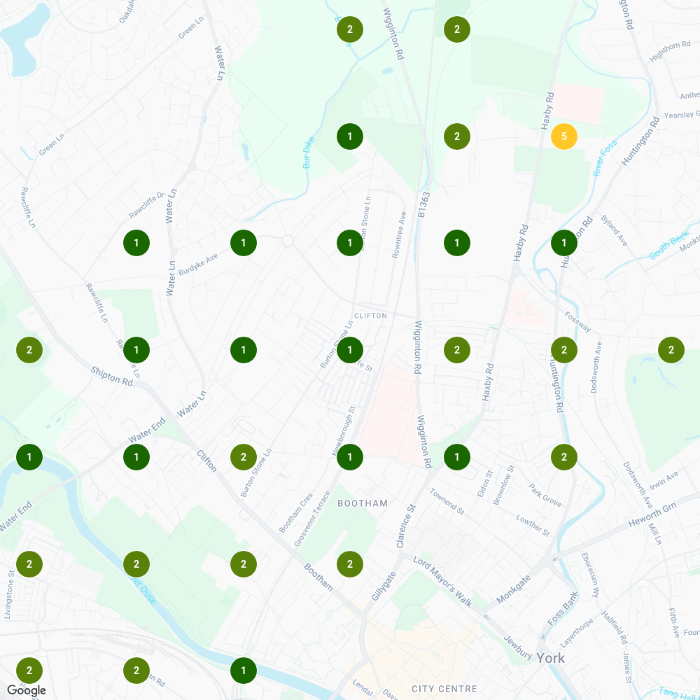 Local Falcon grid for "emergency electrician clifton", 22 September 2026: top 3 at 29 of 30 points