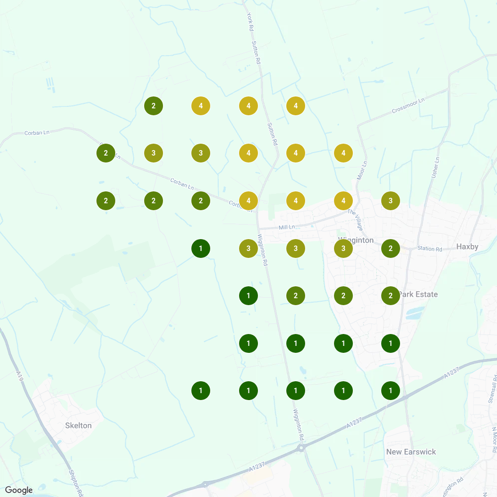 Local rank grid for "emergency electrician wigginton" in September 2026, after the change