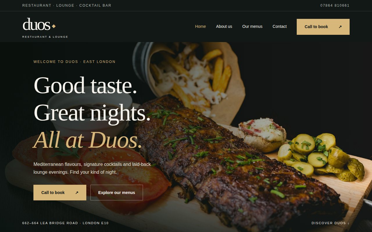 Duos Restaurant & Lounge website designed by IVI SEO