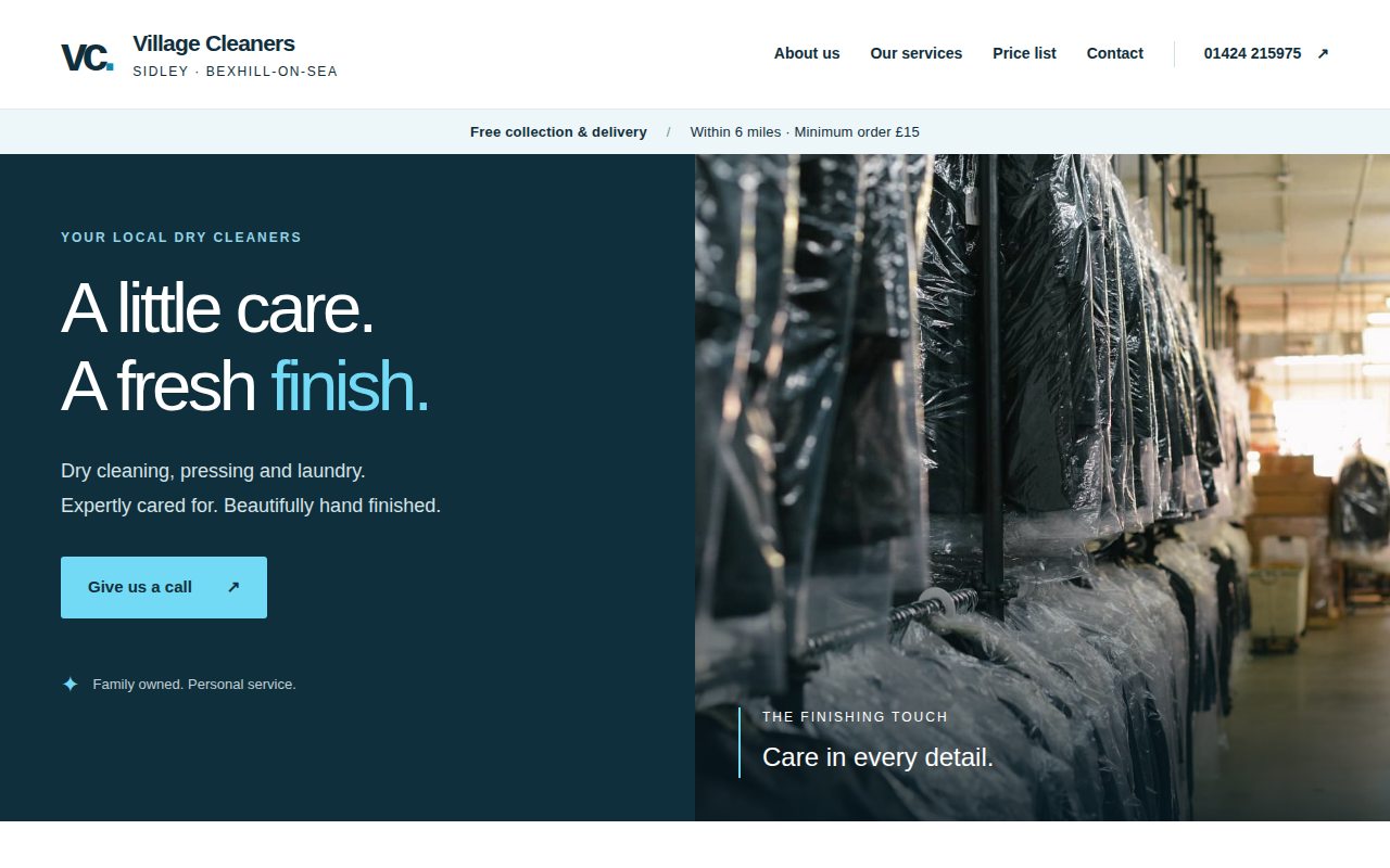 Village Cleaners website designed by IVI SEO