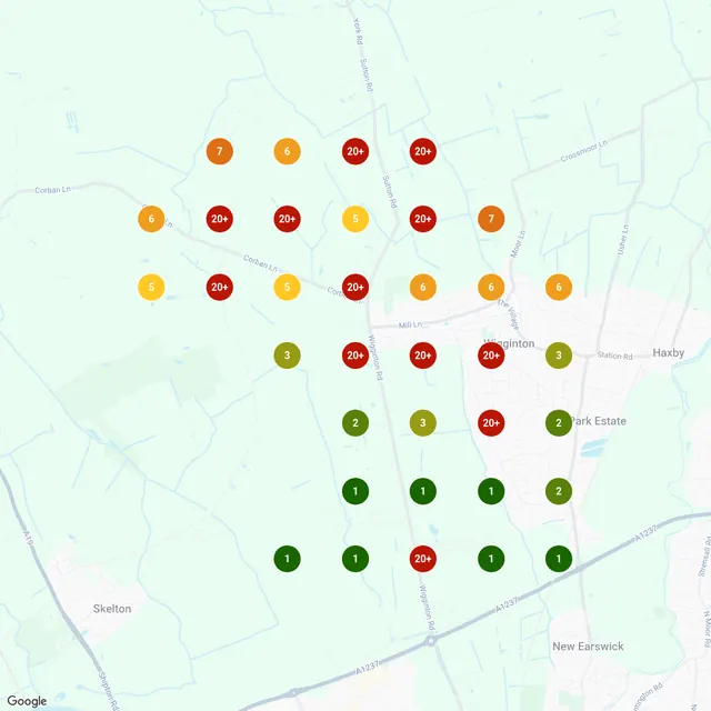 Google Maps rankings for emergency electrician around Wigginton, Early June